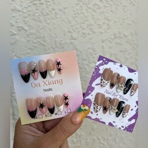Y2K Style Black Pink Star Press On Nail Bundle 2 Sets of 10 Nails Size Small